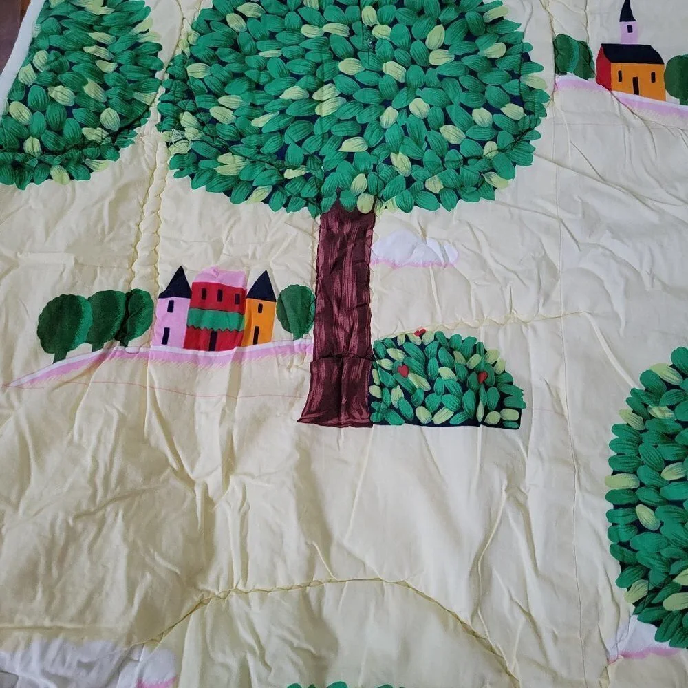 Full Size Children Tree House Colorful Yellow Graphic Print Cozy Quilted Blanket